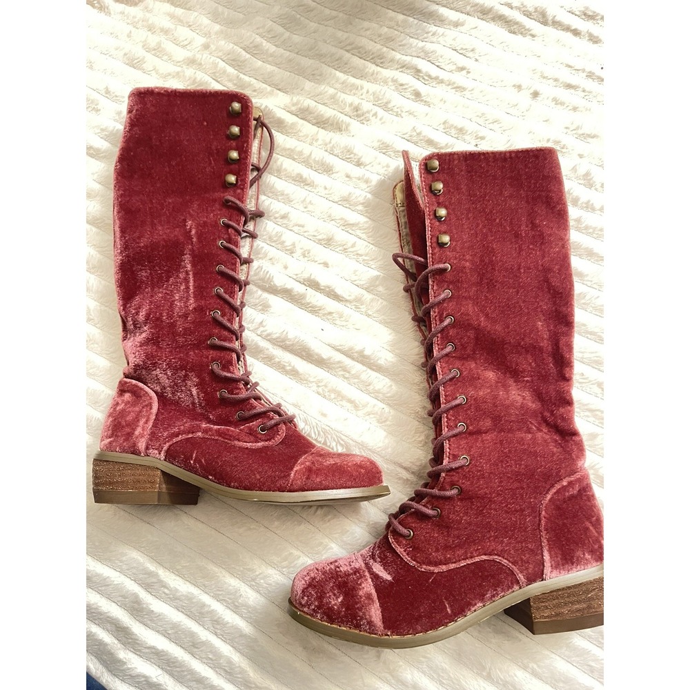 Joyfolie Girls Burgundy INDY‎ Lace Up Zip Boots Size 1